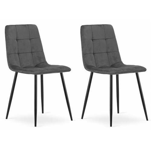 Komodee CETARA dunkelgrauer Samtstuhl mit Armlehnen Metallbeine für Wohnzimmer, Büro, Schlafzimmer, 2 Stück, Maße 45x87x51 cm, Belastung bis 110 kg von Komodee