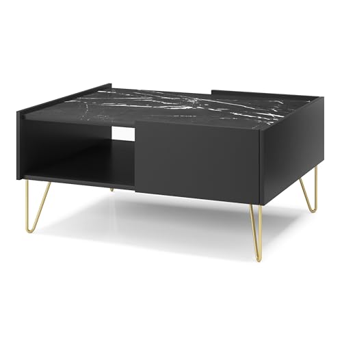 Komodee Couchtisch Canmore L97 – Schwarz Graphite, Marmor Schwarz – Breite 97 cm, Höhe 45 cm, Tiefe 65 cm von Komodee