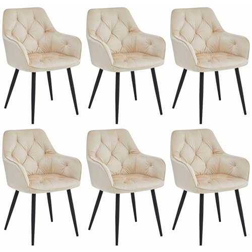 Komodee IGROLI beige Samtstuhl mit Armlehnen Metallbeine, für Wohnzimmer, Küche, Esszimmer, 6 Stück, Belastung bis 110 kg von Komodee