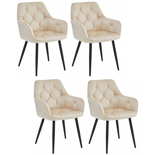 Komodee IRGOLI beige Velours gepolsterter Stuhl mit Armlehnen Metallbeine für Wohnzimmer, Küche, Esszimmer, Satz von 4 Stück, Last 110 kg von Komodee