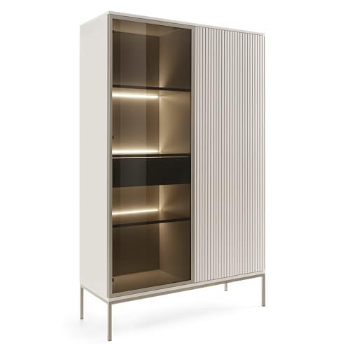Komodee Laval WTSZ104 - Vitrine mit LED Beleuchtung, Kaschmir, Breite 104 cm, Höhe 166 cm, Tiefe 39 cm von Komodee