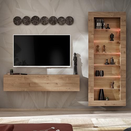 Komodee Möbelset TV Como, honigfarbenes Eiche – mit RGB LED-Beleuchtung, für das Wohnzimmer oder das Schlafzimmer von Komodee