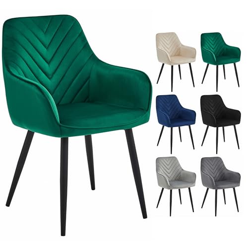 Komodee Stuhl NANTO Navy Blue Velvet mit schwarzen Metallbeinen für Wohnzimmer, Küche, Esszimmer, einfache Montage, belastbar bis 110 kg von Komodee