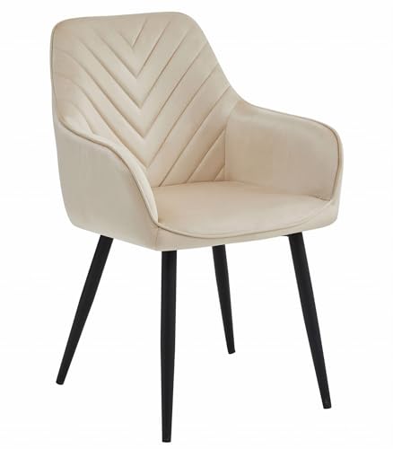 Komodee NEMI beige Samt gepolsterter Stuhl mit Armlehnen Metallbeine für Wohnzimmer, Küche, Esszimmer, Last bis 110 kg von Komodee
