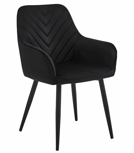 Komodee NEMI schwarzer Velours-Polsterstuhl mit Armlehnen Metallbeine, Maße 54x84x61 cm, für Wohnzimmer, Küche, Esszimmer, Belastung bis 110 kg von Komodee