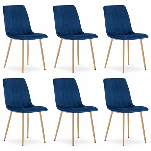 Komodee ORSARA Stuhl Marineblau Velours gepolstert Metallbeine Belastung bis 110 kg Maße 43x90x51 cm für Wohnzimmer Küche Schlafzimmer Set 6 Stück von Komodee
