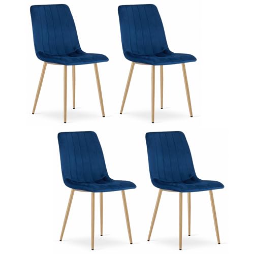 Komodee ORSARA Stuhl Navy blau Samt mit Armlehnen Metallbeine 4 Stück für Wohnzimmer, Küche, Schlafzimmer, Belastung bis 110 kg, Abmessungen 43x90x51 cm von Komodee