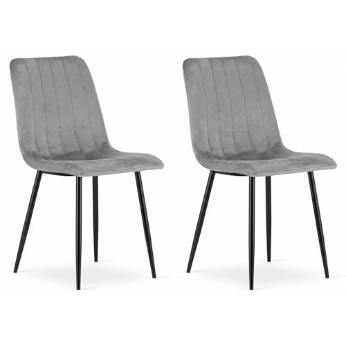 Komodee ORSARA Stuhl hellgrau Samt mit Armlehnen Metallbeine für Wohnzimmer, Arbeitszimmer, Schlafzimmer, 2 Stück, Belastung bis 110 kg von Komodee
