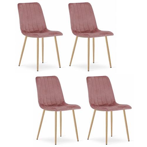 Komodee ORSARA rosa Samt-Polsterstuhl mit Metallbeinen, Maße 43x90x51 cm, für Wohnzimmer, Esszimmer, 4 Stück, Belastbarkeit 110 kg von Komodee