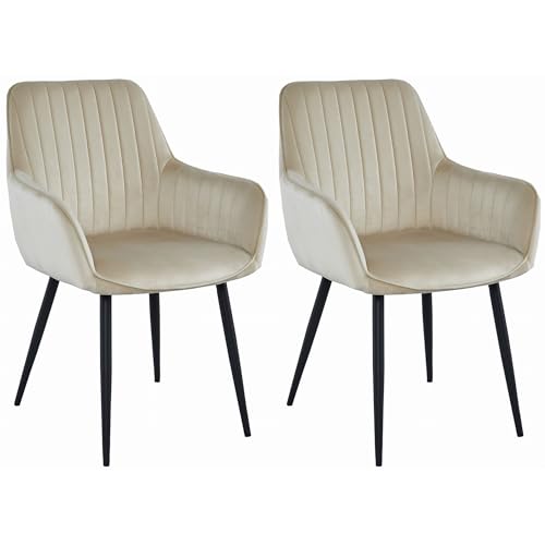 Komodee OSILO beige Samt gepolstert Stuhl mit Armlehnen Metallbeine schwarz, für Wohnzimmer, Esszimmer, 2 Stück, Belastung bis 110 kg von Komodee
