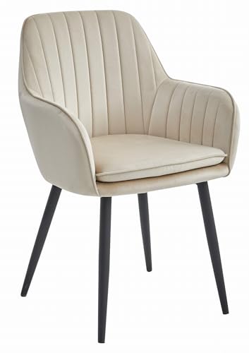 Komodee PRAIANO beige Samt gepolstert Stuhl mit Armlehnen Metallbeine für Wohnzimmer, Esszimmer, Schlafzimmer, Abmessungen 58x87x57 cm, Belastung bis 110 kg von Komodee