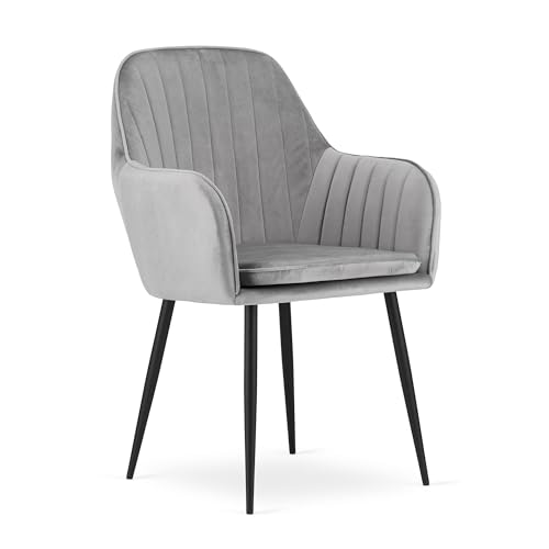 Komodee PRAIANO silbergrauer Samt-Polstersessel mit Armlehnen, Maße 58x87x57 cm, für Wohnzimmer, Arbeitszimmer, Schlafzimmer, belastbar bis 110 kg von Komodee