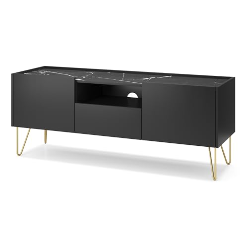 Komodee Canmore 144 cm TV Schrank - Graphitschwarz, Marmorschwarz - 144 cm Breit, 55 cm Hoch, 37 cm Tief von Komodee