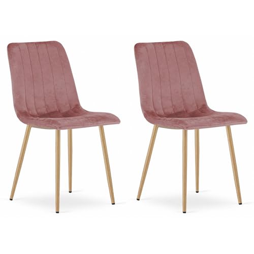Komodee Rosa Samt gepolsterter Stuhl, Metallbeine, Maße 43x90x51 cm, für Wohnzimmer, Esszimmer, 2er Set von Komodee