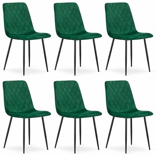 Komodee SCANNO Stuhl dunkelgrün Velours gepolstert Metallbeine Abmessungen 45x89x53 cm für Wohnzimmer, Schlafzimmer, 6 Stück, Belastbarkeit bis 110 kg von Komodee