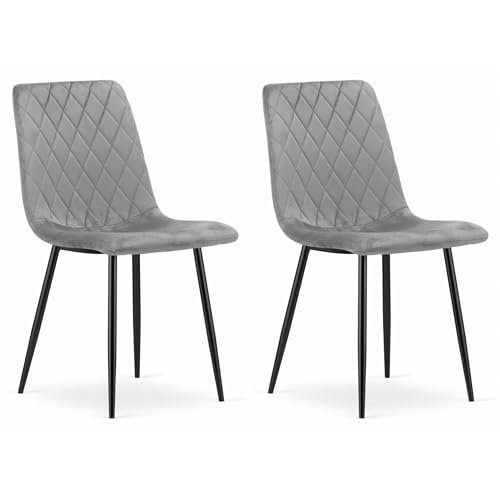 Komodee SCANNO Stuhl hellgrau velourgepolstert mit Metallbeinen, für Wohnzimmer, Arbeitszimmer, Schlafzimmer, 2er Set, belastbar bis 110 kg von Komodee