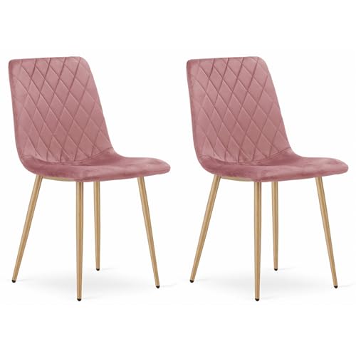Komodee SCANNO Stuhl in rosa Velours, Metallbeine in Holzfarbe, Maße 45x89x53 cm, bis 110 kg, für Wohnzimmer, Arbeitszimmer, 2er-Set Komodee SCANNO Stuhl in rosa Velours, Metallbeine in Holzfarbe, Maße 45x89x53 cm, bis 110 kg, für Wohnzimmer, Arbeitszimmer, 2er-Set von Komodee
