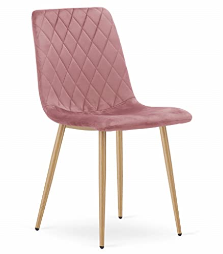 Komodee SCANNO rosa Samt gepolsterter Stuhl, Metallbeine in Holzfarbe, für Wohnzimmer, Arbeitszimmer, Maße 45x89x53 cm, Belastbarkeit bis 110 kg von Komodee