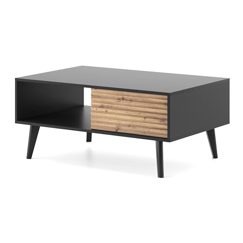 Komodee Saskatoon L104 – Couchtisch, Schwarz, Eiche Artisan, Breite 104 cm, Höhe 48 cm, Tiefe 68 cm von Komodee
