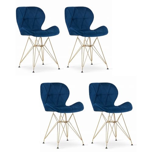Komodee Sessel, Marineblau, mit Samt bezogen, Metallbeine in Gold, Maße 47x73x53 cm, für Lounge, Büro, 4er-Set, bis 110 kg von Komodee