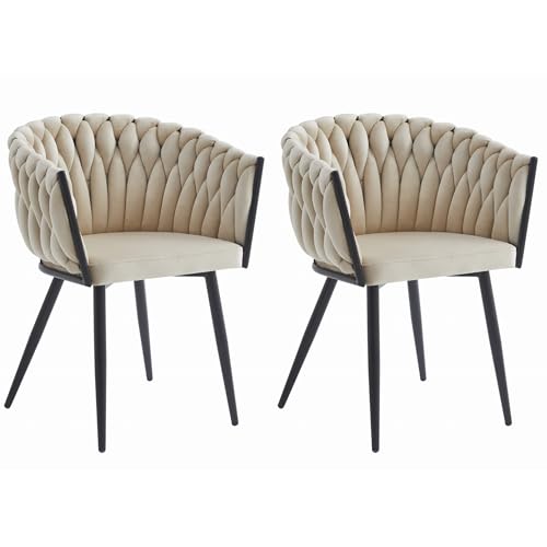 Komodee Sessel Arona beige Samt gepolstert mit Armlehnen Schwarze Metallbeine, Maße 61x79x55 cm, für Wohnzimmer, Esszimmer, 2 Stück, Belastung bis 110 kg von Komodee