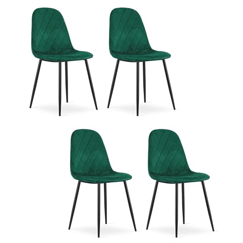 Komodee Sessel PIENZA dunkelgrüner Velours mit Metallbeinen, für Wohnzimmer, Büro, Schlafzimmer, Maße 45x88x51 cm, 4er Set, belastbar bis 110 kg von Komodee