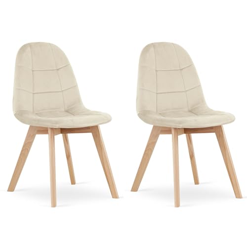 Komodee Sorano beige Velour gepolsterter Stuhl mit Holzbeinen für Wohnzimmer, Küche, Esszimmer, Maße 45x82x54 cm, 2 Stück, Belastbarkeit bis 110 kg von Komodee