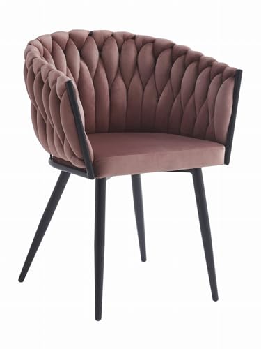 Komodee Stuhl Arona dunkelrosafarbenes Samt bezogen mit Armlehnen, metallene Beine für das Wohnzimmer, Schlafzimmer, Esszimmer, Maße 61x79x55 cm, Belastung 110 kg von Komodee