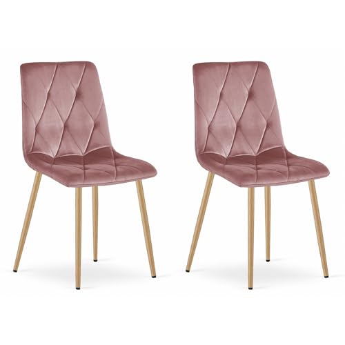 Komodee Stuhl BOSA rosa bezogen mit Baumwolle aus Metallbeinen in Holzfarbe, 2 Stück, für das Wohnzimmer, die Küche, Maße 44x89x40 cm, Belastung bis 110 kg von Komodee