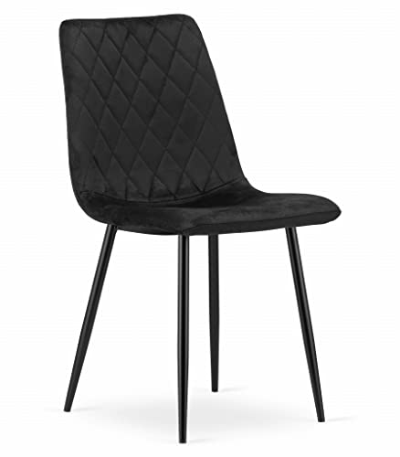 Komodee Stuhl SCANNO schwarz, mit Samt gepolstert, Metallbeine für das Wohnzimmer, Esszimmer, Schlafzimmer, Maße 45x89x53 cm, Traglast bis 110 kg von Komodee