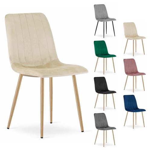 Komodee VENOSA Stuhl - Hellbeige Samt/Holz Farbe Beine x 1 43x90x51 cm Komodee VENOSA Stuhl - Hellbeige Samt/Holz Farbe Beine x 1 43x90x51 cm von Komodee