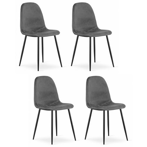 Komodee VERNAZZA Sessel dunkelgrau Samt gepolstert mit Armlehnen Metallbeine 4 Stück für Wohnzimmer, Arbeitszimmer, Schlafzimmer, Maße 45x88x51 cm, Belastung bis 110 kg von Komodee