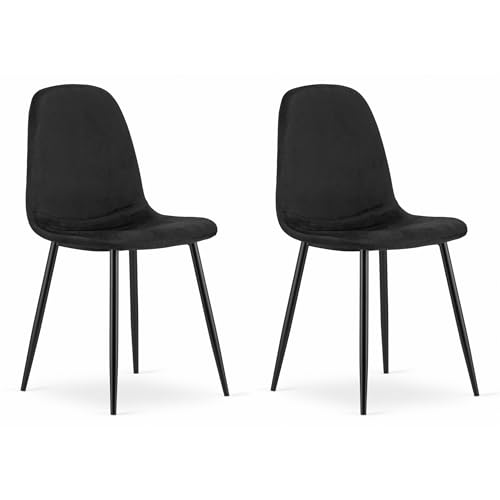 Komodee VERNAZZA schwarzer Samt gepolsterter Stuhl mit Armlehnen Metallbeine Abmessungen 45x88x51 cm für Wohnzimmer, Arbeitszimmer, 2 Stück, Belastung bis 110 kg von Komodee
