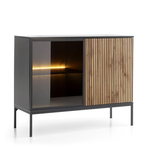 Laval K104 LED - Dreitürige Kommode mit Beleuchtung, Schwarz, Eiche Wotan, Breite 104 cm, Höhe 83 cm, Tiefe 39 cm Laval K104 LED - Dreitürige Kommode mit Beleuchtung, Schwarz, Eiche Wotan, Breite 104 cm, Höhe 83 cm, Tiefe 39 cm von Komodee