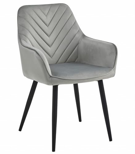 NEMI silbergrauer Velours-Polsterstuhl mit Armlehnen Metallbeine, für Wohnzimmer, Küche, Esszimmer, Belastbarkeit 110 kg, 2er-Set. von Komodee
