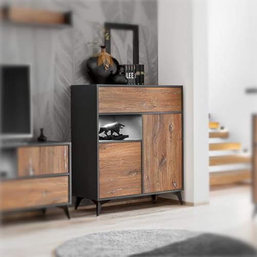 Orvieto 3D Kommode - Eiche/anthrazit, 100x113,5x40 cm, mit LED, Elegantes Möbelstück für das Wohn- oder Schlafzimmer Orvieto 3D Kommode - Eiche/anthrazit, 100x113,5x40 cm, mit LED, Elegantes Möbelstück für das Wohn- oder Schlafzimmer von Komodee