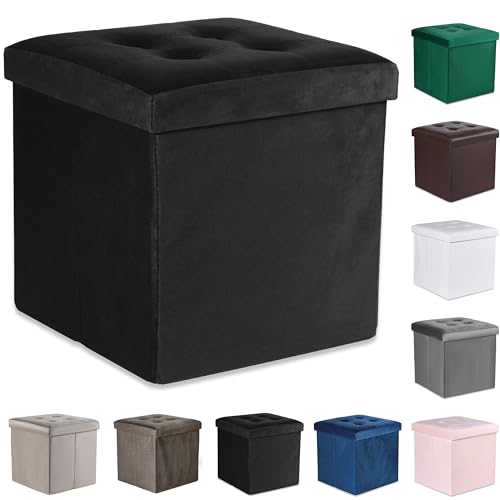 Ravello L Sitzhocker mit Knöpfen - 38x38x38cm Samt schwarz von Komodee