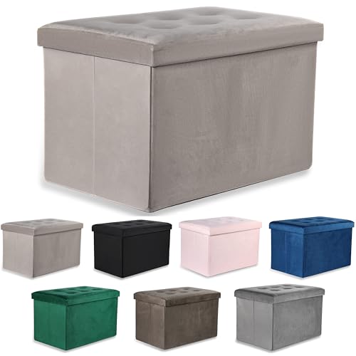 Ravello XL Sitzhocker mit Knöpfen - 60x38x38cm Samt beige von Komodee