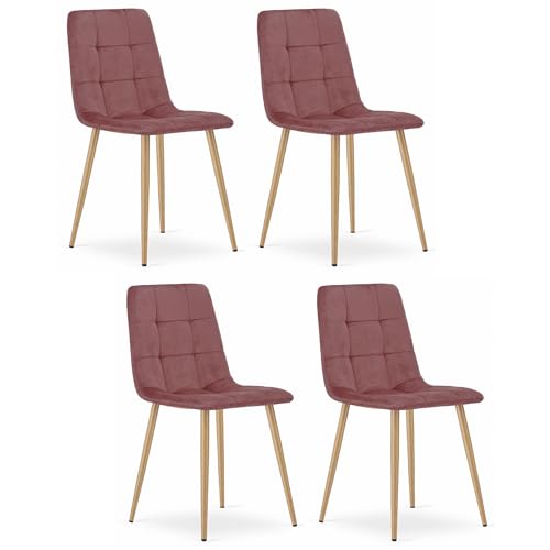 Stuhl CETARA rosa gepolstert mit Samt, metalliche Beine, Maße 45x87x51 cm, belastbar bis 110 kg, für das Wohnzimmer, Büro, 4 Stück von Komodee