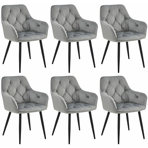 Stuhl IGROLI Silber-Grauer Samt, metallische Beine, für das Wohnzimmer, die Küche, das Esszimmer, 6 Stück, Belastung bis 110 kg von Komodee