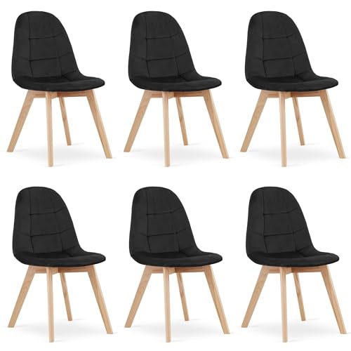 Stuhl Sorano Schwarze Samt gepolstert mit Holzelementen, Maße 45x82x54 cm, bis 110 kg, für das Wohnzimmer, die Küche, Set mit 6 Stück. von Komodee