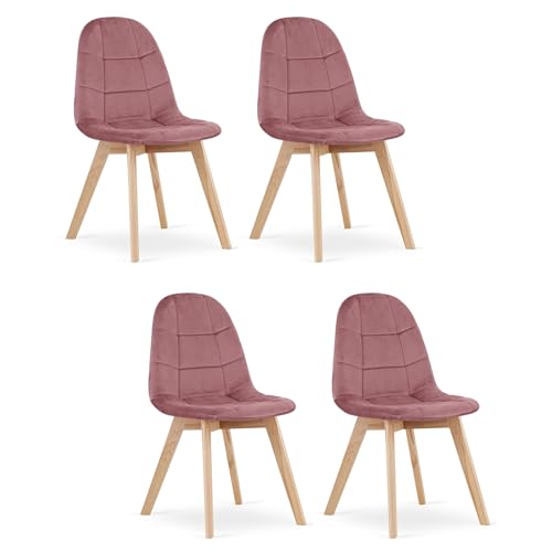Stuhl Sorano dunkelrosa gepolstert mit Samt, Holzbeine, Belastung bis 110 kg für das Wohnzimmer, die Küche, das Schlafzimmer, 4 Stück. von Komodee