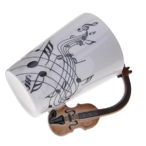 Keramik Kaffeetasse Lusitig Geige Henkel Porzellan Tasse Musik-Note bedruckt Teetasse Winter Geschenk Kaffeebecher Für Musiklieber Ø7,5 H10cm 0,3L (Geige) von Kompassswc