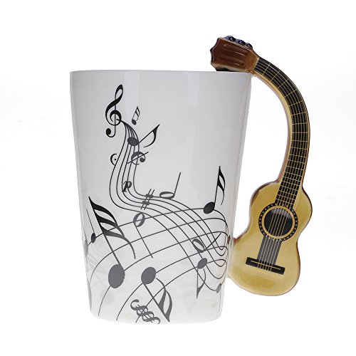 Kompassswc Keramik Kaffeetasse Lusitig Gitarre Henkel Porzellan Tasse Musik-Note Bedruckt Teetasse Winter Geschenk Kaffeebecher Für Musiklieber Ø7,5 H10cm 0,3L von Kompassswc