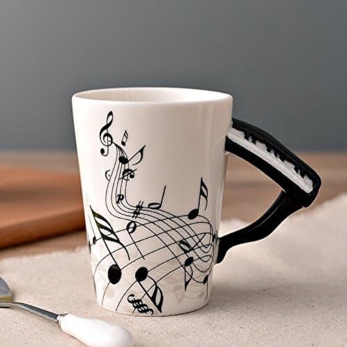 Kompassswc Keramik Musiktasse Musikmotiv Porzellan Tasse Musik-Note Bedruckt Kaffeetasse Ø7,5 H10cm Geschenk Kaffeebecher Für Musiklieber Geburtstag Weihnachten Muttertag Neujahr (Klavier) von Kompassswc