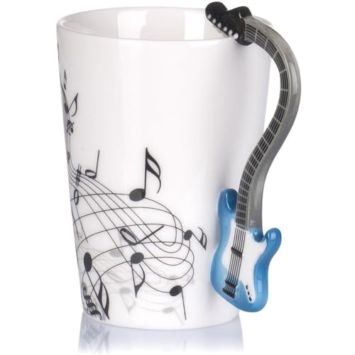 Keramik Kaffeetasse Lusitig Musikinstrument Henkel Porzellan Tasse Musik-Note bedruckt Teetasse Winter Geschenk Kaffeebecher Für Musiklieber Ø7,5 H10cm 0,3L (E-Gitarre) von Kompassswc