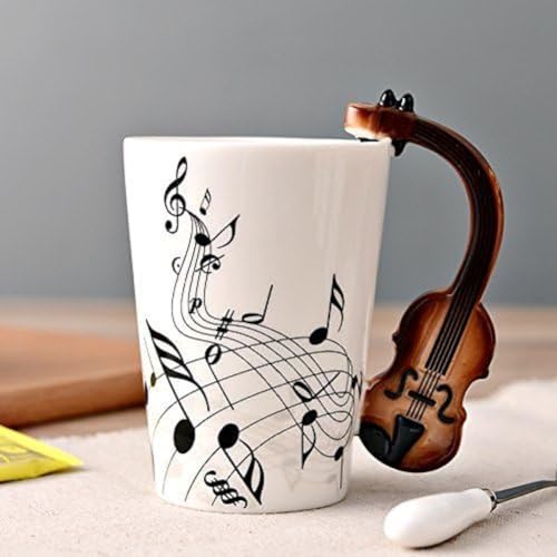 Kompassswc Keramiktasse mit Motiv Henkel Lustig Musik Kaffeetasse Porzellan Tee Kaffee Tasse Musiknoten Bedruckt Teebecher Geschenk 0,3L (Geige) von Kompassswc