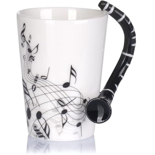 Kompassswc Keramiktasse mit Motiv Henkel Lustig Musik Kaffeetasse Porzellan Tee Kaffee Tasse Musiknoten Bedruckt Teebecher Geschenk 0,3L (Klarinette) von Kompassswc