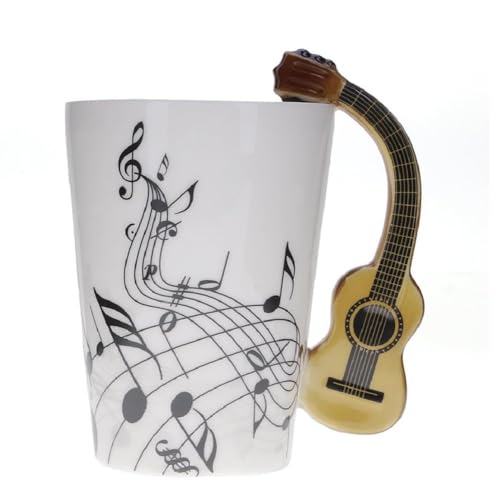 Kompassswc Keramiktasse mit Motiv Henkel Lustig Musik Kaffeetasse Porzellan Tee Kaffee Tasse Musiknoten Bedruckt Teebecher Geschenk 0,3L (Retro Gitarre) von Kompassswc