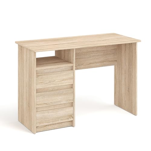 KOMTO Schreibtisch mit Schubladen - Bürotisch Computertisch Klein Arbeitstisch Büro PC-Tisch Kinderschreibtisch mit Stauraum | Moderner Schreibtisch Sonoma Eiche | Oslo 110 x 50 x 74 cm von KOMTO